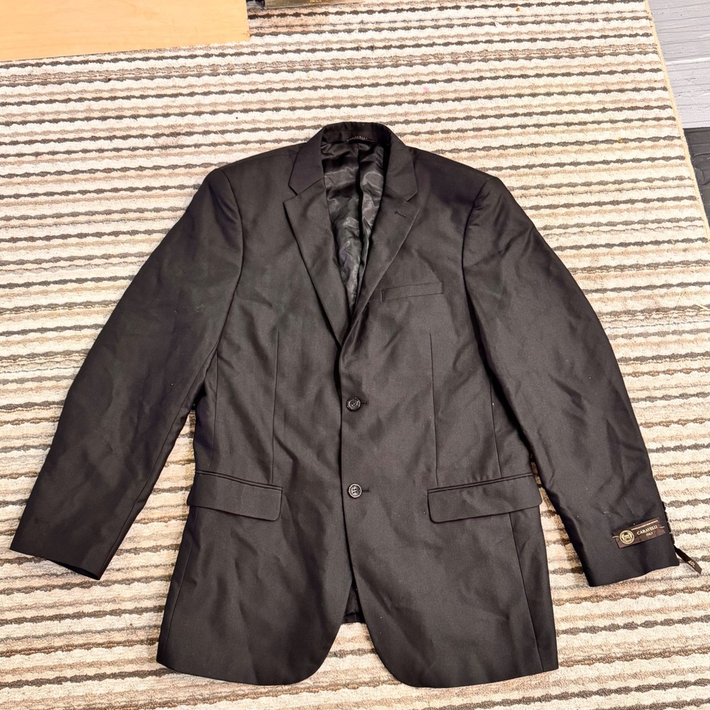 Caravelli Italy Classic Design Black Oxford 2 Piece Suit Jacket & Pants 40L‎ 34W